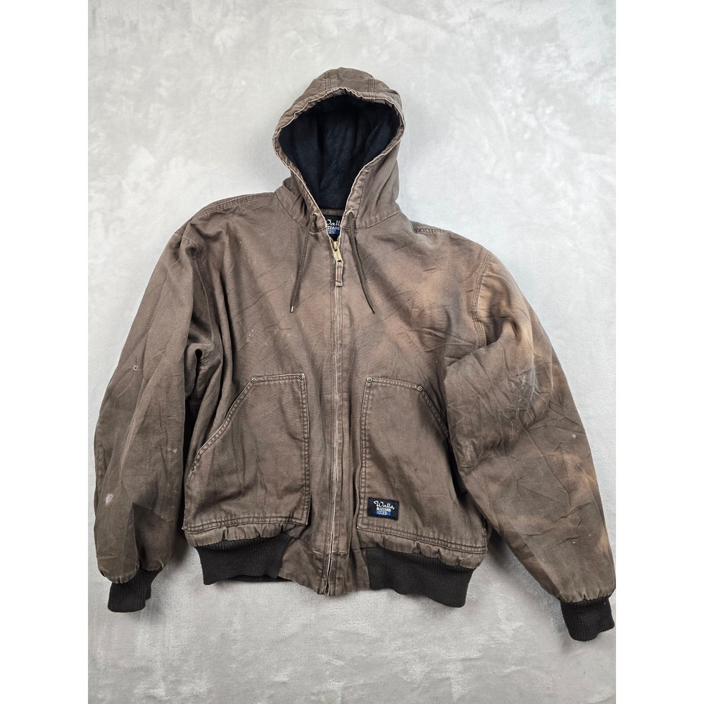 Walls Blizzard Pruf Work Jacket Mens Large Brown Hooded Canvas Distressed Heavy